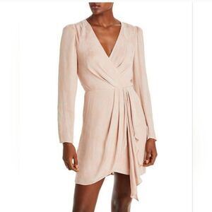 BCBGMAXAZRIA Blush Pink Floral Print Long Sleeve Faux Wrap Dress